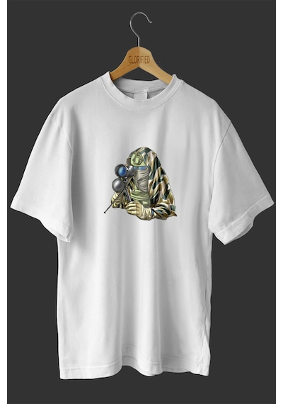 Noıssey -wed Keskin Nişancı Tasarım Baskılı Oversize T-shirt Tişört Beyaz