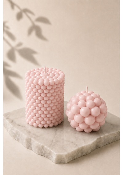 Bubble Form - 2'li Dekoratif Mum Pembe