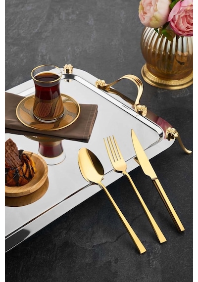 Jasper Dilay 36 Parça 6 Kişilik Titanyum Gold Çatal Kaşık Bıçak Gold