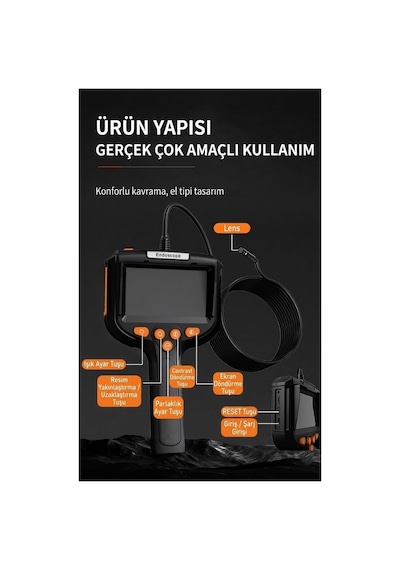 Profesyonel Endoskop Kamera Monitörlü El Tipi / 5 Metre Genel