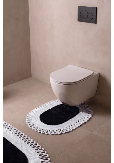 Banyo Paspası Takımı 60x100+40x60 Cm Dış Trikot Siyah & Gümüş