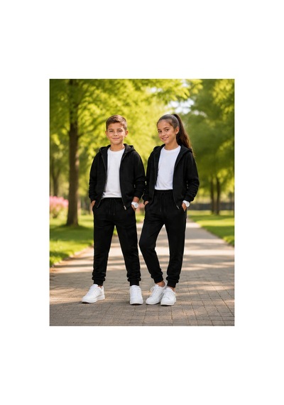 Alglıfe Çocuk Kapşonlu Fermuarlı Sweatshırt 6 - 17 Yaş Siyah