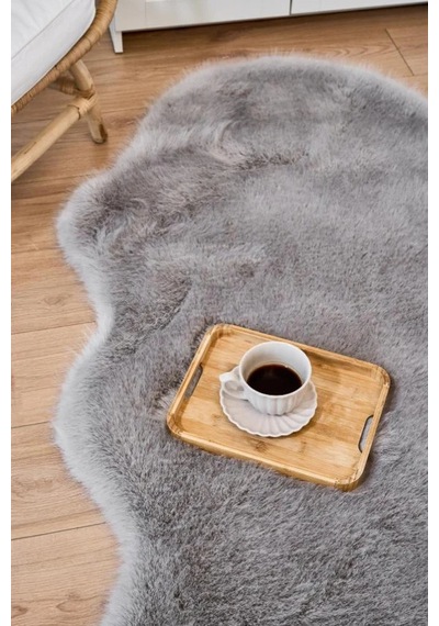Apex Reiki Gri Peluş Post Şekilli Halı Gri