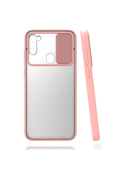 Noktaks - Galaxy Uyumlu A11 Uyumlu - Kılıf Slayt Sürgülü Arkası Buzlu Lensi Kapak - Pembe Açık - T15437 Pembe Açık