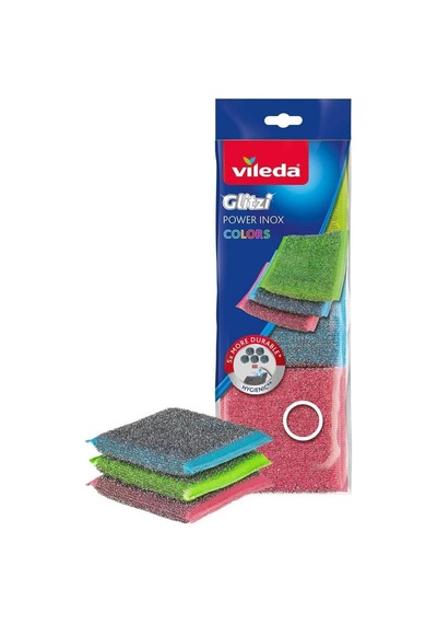 Vileda Bulaşık Süngeri Power Pad Colors İnox 3'lü