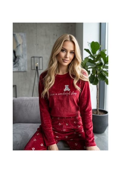 Kadın Uzun Kollu Desenli Exclusive Likralı Kadife Pijama Takımı Açık Kırmızı Kadın Uzun Kollu Desenli Exclusive Likralı Kadife Pijama Takımı Açık Kırmızı