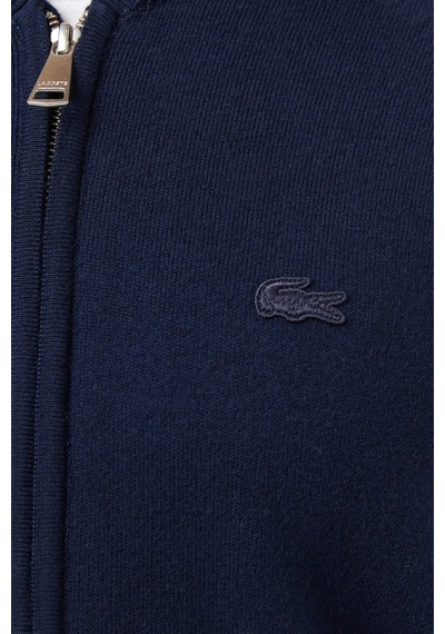Lacoste Erkek Classic Fit Fermuarlı Kolej Yaka Pamuklu Yünlü Kalın Hırka Lacivert