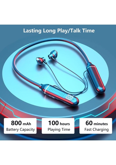 Tb04 Boyun Bantlı Bluetooth Kulaklık, Dijital Gösterge, 100 Saat Müzik Dinleme, Siyah