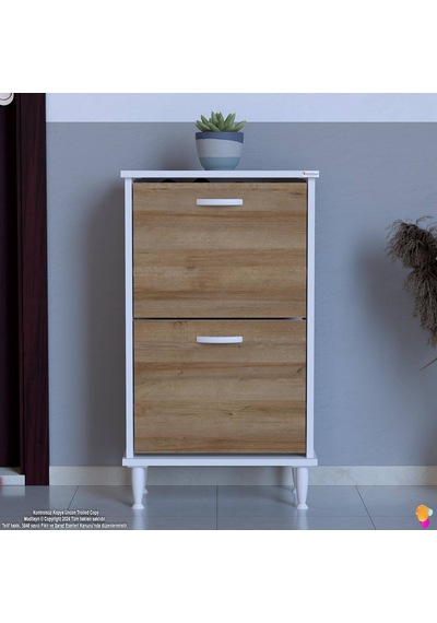 Eliusta Kalvo 52 Cm Genişlikte Meşe Renk Ayakkabılık 52x86x26 Cm Ayaklı Ayakkabılık Meşe
