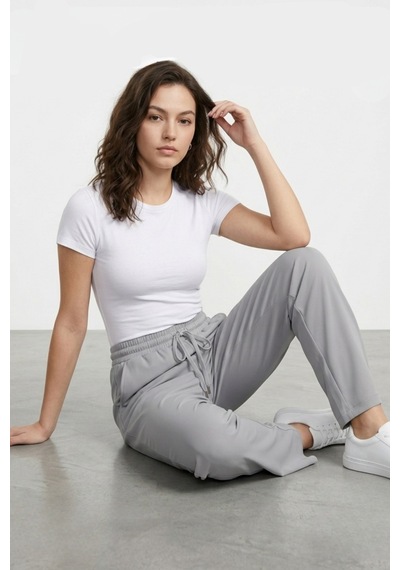Genius Store Kadın Pantolon Beli Lastikli Cepli Rahat Kalıp Kadın Spor Pantolon Gri