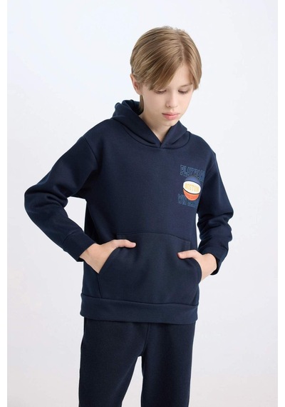 DeFacto Erkek Çocuk Lacivert Kapüşonlu Sırt Baskılı Kalın Sweatshirt D3048A824WNNV146 DeFacto Erkek Çocuk Lacivert Kapüşonlu Sırt Baskılı Kalın Sweatshirt D3048A824WNNV146