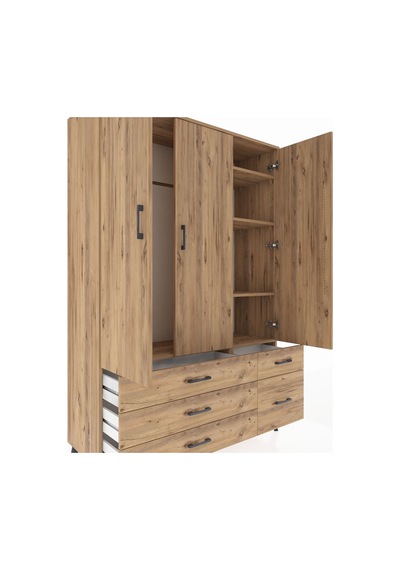Hyperion Dolap 5 Raflı 5 Çekmeceli Tek Askılı 132x44x195 Çam-çam/çam Atlas Çam/atlas Çam