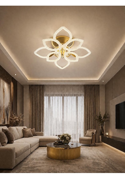 Çiçek 4+4'lü Ledli Gold Avize Altın - Gold