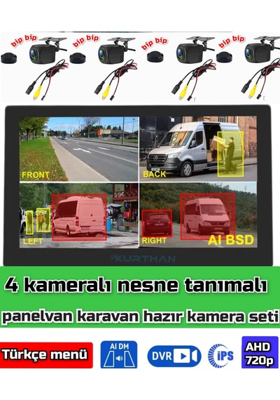 7 İnç Dvr Ekran Ve Araç Yaya Tanımalı Sesli İkazlı 4 Kameralı Set