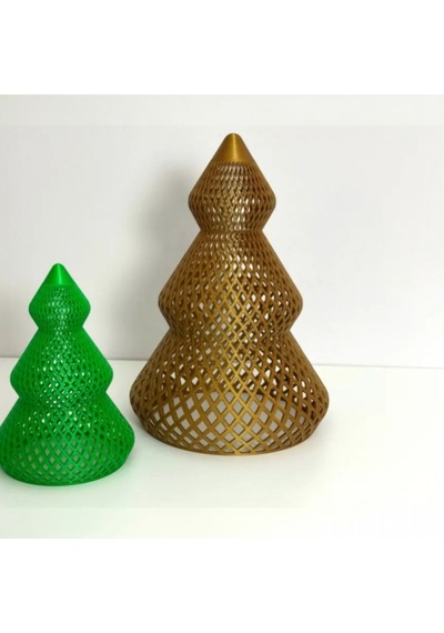 Voronoi Geometrik Yılbaşı Ağacı Dekorasyonu - 2'li Set Kahve & Yeşil - Led Mum Dahil