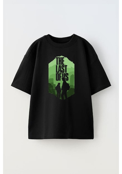 Thewert Unisex The Last Of Us Tasarım Baskılı Pamuk Sıyah Oversize T-shirt Siyah