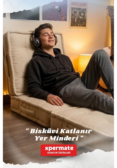 Yer Minderi Katlanır Uzanma Minderi Bahçe Balkon Teras Oyun Odası Krem
