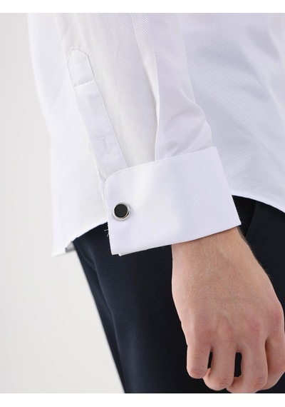 Dufy Beyaz Erkek Slim Fit Desenli Ata Yaka Duble Manşetli Kol Gömlek - 94408-beyaz Beyaz