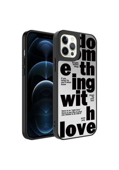 Apple Uyumlu iPhone 12 Pro Max Uyumlu Aynalı Desenli Kamera Korumalı Parlak Zore Mirror Kılıf-love Love -