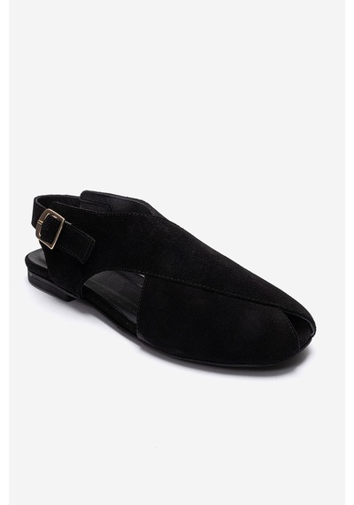 Luvishoes Monaro Siyah Süet Hakiki Deri Kadın Sandalet