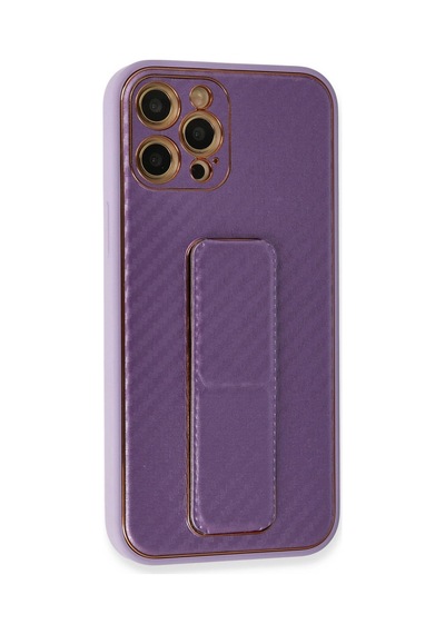 Apple Uyumlu iPhone 12 Pro Kılıf Coco Karbon Standlı Kapak Mor,