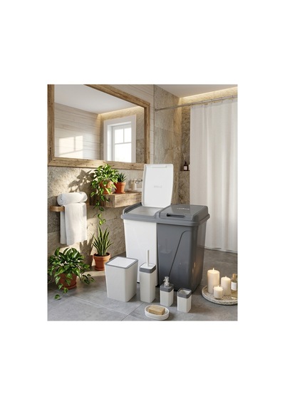 90 Lt Çift Bölmeli Kirli Çamaşır Sepeti Ve 5 Parça Premium Banyo Seti - Renkli Beyaz Ayrı Beyaz - 876111798 Beyaz