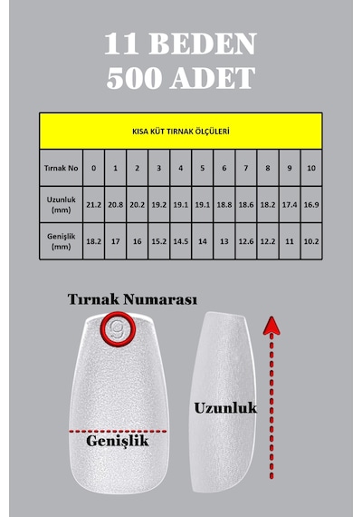 500 Adet Yeni Nesil Jel Destekli Kısa Küt Takma Tırnak Önceden Törpülenmiş Kısa Küt