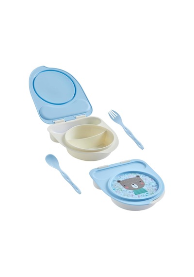 Ayrex Flybee Gezgin Çocuk Taşınabilir Beslenme Kabı, Bebek Mama Kabı, Çatal &amp Kaşık Seti - Tilki Yeşil Ay Genel