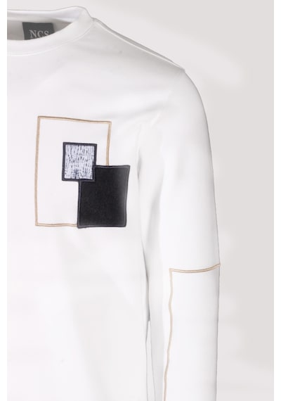 Erkek Sweatshirt Beyaz Bisiklet Yaka Relax Fit Nakış Detaylı Double Face Pamuk Sweat Ncs Jeans 1618-beyaz Beyaz