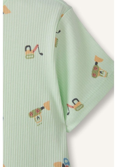 Defacto Desenli Fitilli Kaşkorse 2li Pijama Takımı Erkek Bebek H4030a526hsgn1094 Yeşil-gn1094