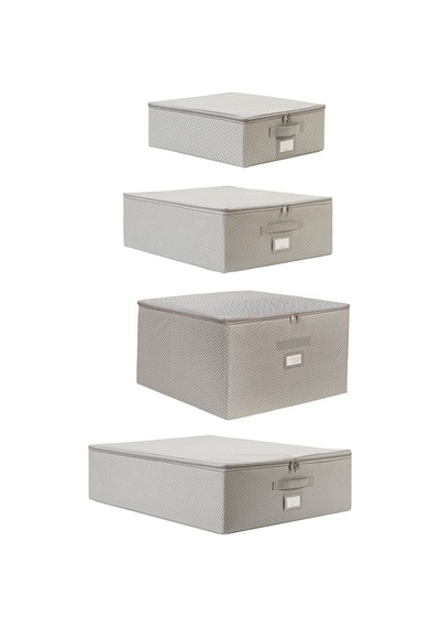 Ocean Home Textile 4'lü Gri Balıksırtı Destekli Kutu Hurç Set 31 X 38 X 12 + 45 X 55 X 18 + 55 X 70 X 18 + 48 X 40 X 30 Cm