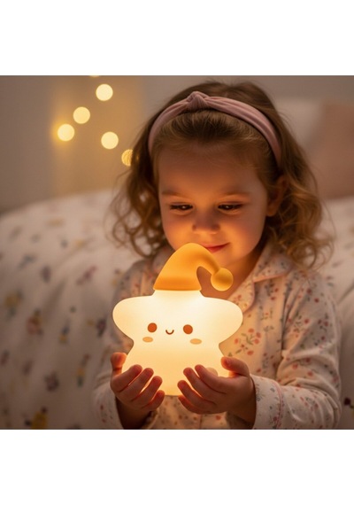 Rgb Led Sevimli Yıldız Çocuk Odası Gece Masa Lambası Renk Değiştiren Yumuşak Silikon Şarj Edilebilir Çok Renkli