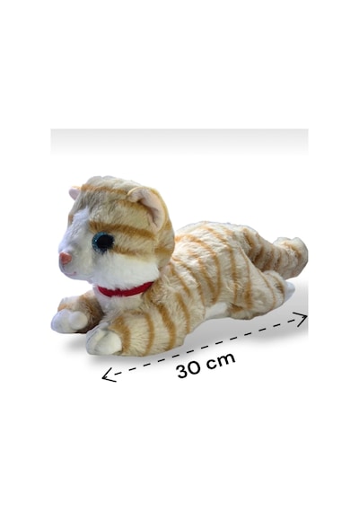 Sevimli Kedi Peluş Yavru Kedi Sesli Miyavlayan Peluş Kedi Uyku Arkadaşı 30 Cm Bej