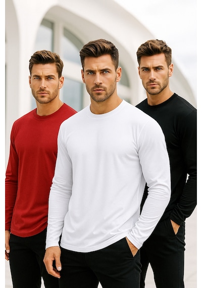 Rich Erkek Siyah-beyaz-kırmızı 3'lü Paket Basic Uzun Kollu Body Siyah-beyaz-kırmızı
