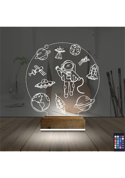 Luvivia Uzay Gezegen Astronot Ufo 3d Lamba - Masa Gece Lambası Şeffaf