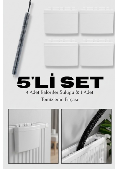 5'li Set, 4 Adet Kalorifer Petek Suluğu 1 Petek Temizleme Fırçası, Nemlendirici Petek Temizleyici Beyaz Beyaz