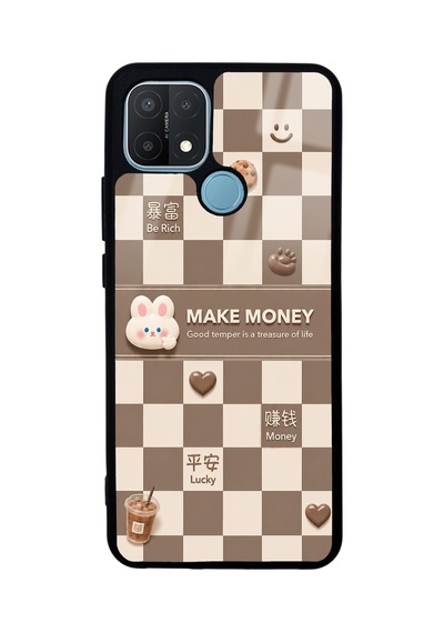 Oppo A15 Brown Make Money Tasarımlı Glossy Telefon Kılıfı Kahverengi