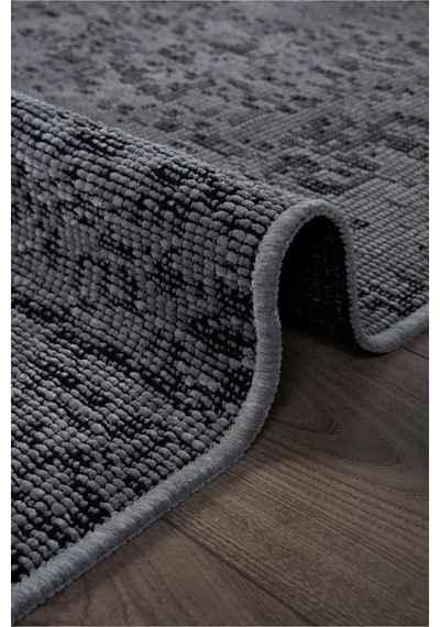 Badelya Home Gri Şönil Makinada Yıkanabilir Kaymaz Taban Saçaklı Pamuklu Halı Kilim Oturma Odası Salon Mutfak