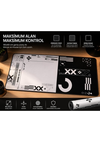 Lexroo Xxl Oyuncu Mouse Pad 90x40 Cm 3mm Dikişli Kaymaz Taban Büyük Gaming Desk Mat Grıd Collection Standart