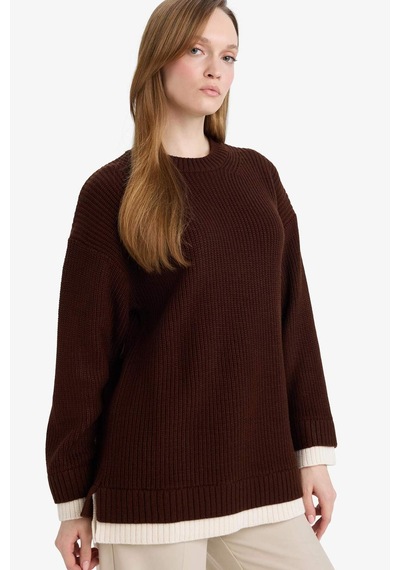 Defacto Regular Fit Bisiklet Yaka Triko Kazak Tunik G7237ax25cwbn468 Kahve-bn468