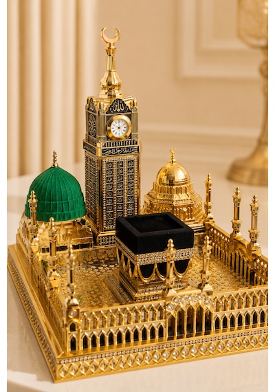 4 Lü Kâbe Ve Kutsal Mekânlar Gold Dekoratif Biblo 28x27 Cm Polyester İslami Ev Ve Ofis Dekoru 1