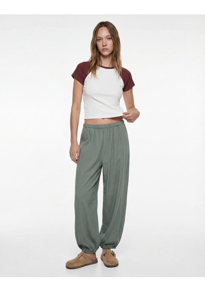 Koton Slim Fit Pamuklu Renk Bloklu Kısa Kollu Bisiklet Yaka Crop Tişört Pijama Üstü Beyaz 6wlk40269mk