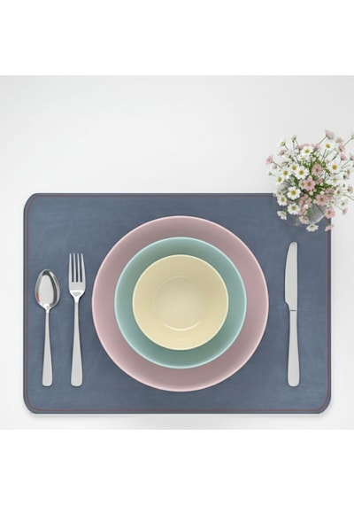 2 Adet Deri Mürdüm Çift Taraflı Kenar Dikişli Amerikan Servis 33x44 Cm-kolay Silinebilir Supla Mavi