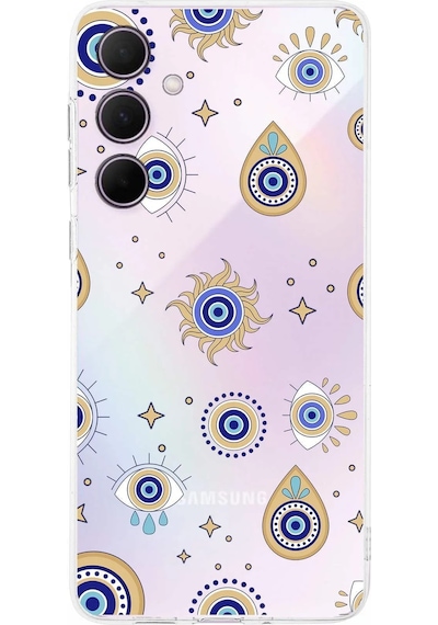Samsung Galaxy A56 İle Uyumlu Nazar Boncuğu 5 Kamera Korumalı Şeffaf Silikon Kılıf Şeffaf