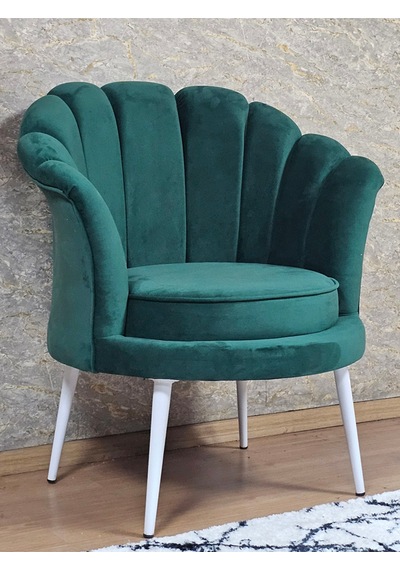 Zafir Tekli İstiridye Beyaz Boyalı Sivriltme Ayak Çay Seti Koltuk Tekli Berjer , Balkon, Salon, Ofis Yeşil