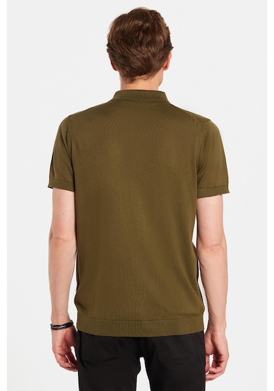 Tudors Erkek Slim Fit Dar Kesim Pamuklu Örme Triko Haki Polo Yaka Tişört-34241 Haki