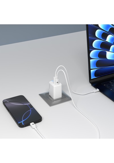 S-link Sl-ecg45 Type Usb-c 45w Pd + 18w Usb Qc 3.0 Gan Beyaz Hızlı Şarj Adaptörü 45w