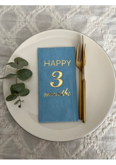 Gold Yaldızlı Mavi Happy 3 Yaş Months Garson Katlama Peçete 16 Adet