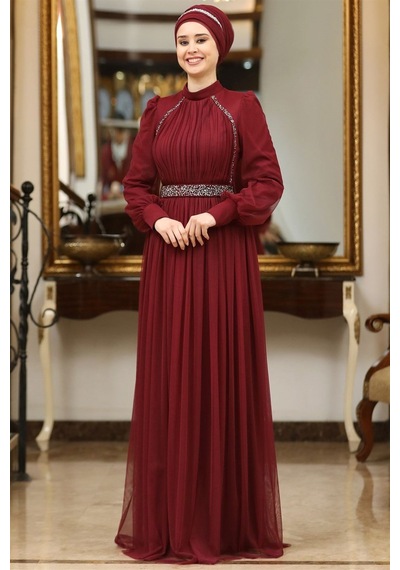 Esilanur Efsane Tesettür Abiye Bordo Bordo