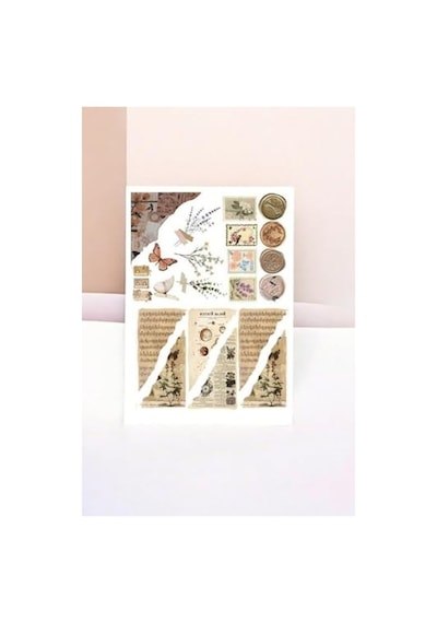 Vintage Temalı 5'li Sticker Paketi, Bullet Journal İçin Uygun Abanoz